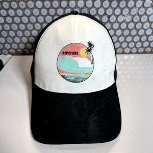 Rip Curl Hat Cap Trucker White Black Graphic Adujustable Snapback Mesh Gray